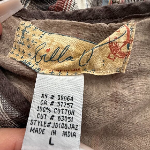 Billabong Vintage Plaid Dress Lined Low V-Neck Short Sleeve 100% Cotton Large - Picture 3 of 14